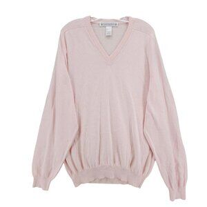 CARSTARPHEN Pink V-Neck Sweater 100% Sea Island Cotton Made in ITALY Men's XL